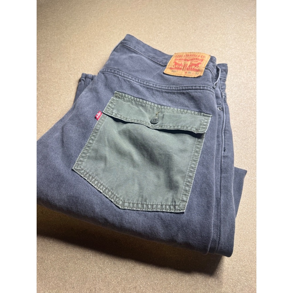 Levis 569 Loose Straight Jeans Men 36x32 Gray Olive Green Flap Back Pockets Y2k